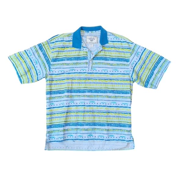 Vintage 90s Brazilian Funky Geometric Patterned Polo Shirt - Picture 1 of 14
